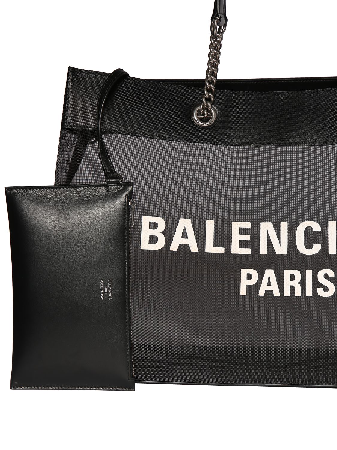 Shop Balenciaga Medium Duty Free Leather & Mesh Tote In Black