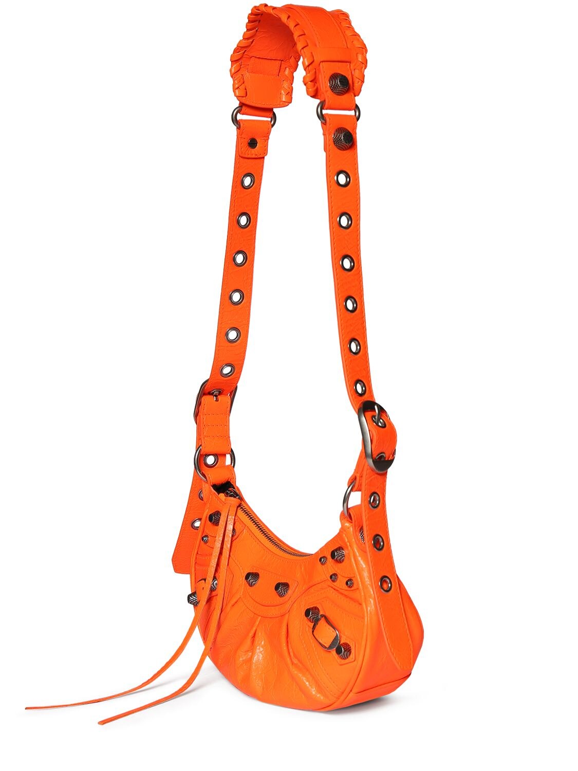 Shop Balenciaga Xs Le Cagole Leather Shoulder Bag In Neon Orange