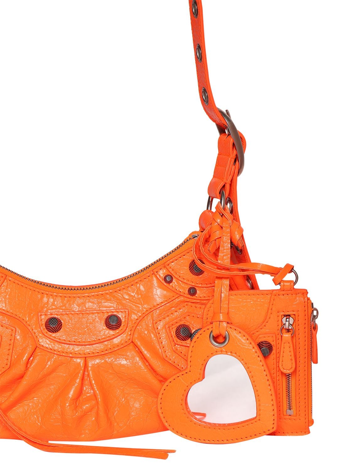 Shop Balenciaga Xs Le Cagole Leather Shoulder Bag In Neon Orange