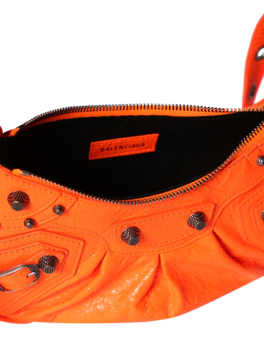 Shop Balenciaga Xs Le Cagole Leather Shoulder Bag In Neon Orange