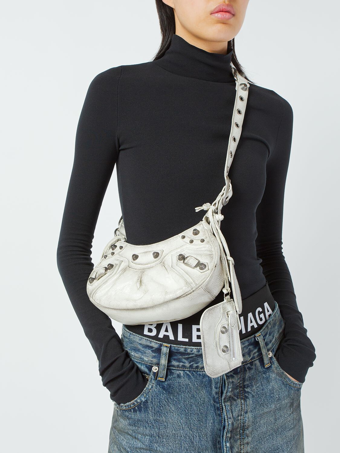 Shop Balenciaga Xs Le Cagole Leather Shoulder Bag In Optic White