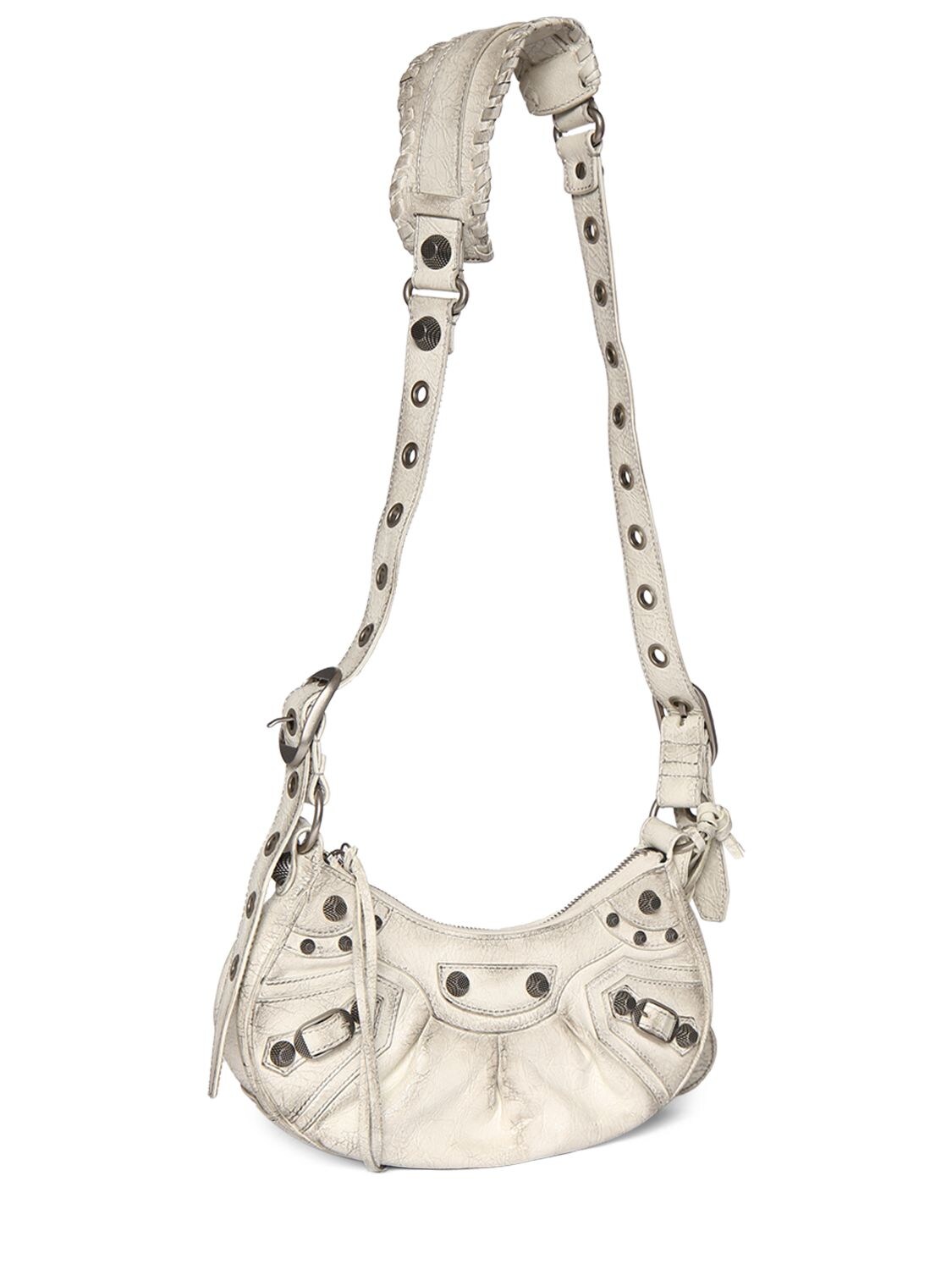 Shop Balenciaga Xs Le Cagole Leather Shoulder Bag In Optic White