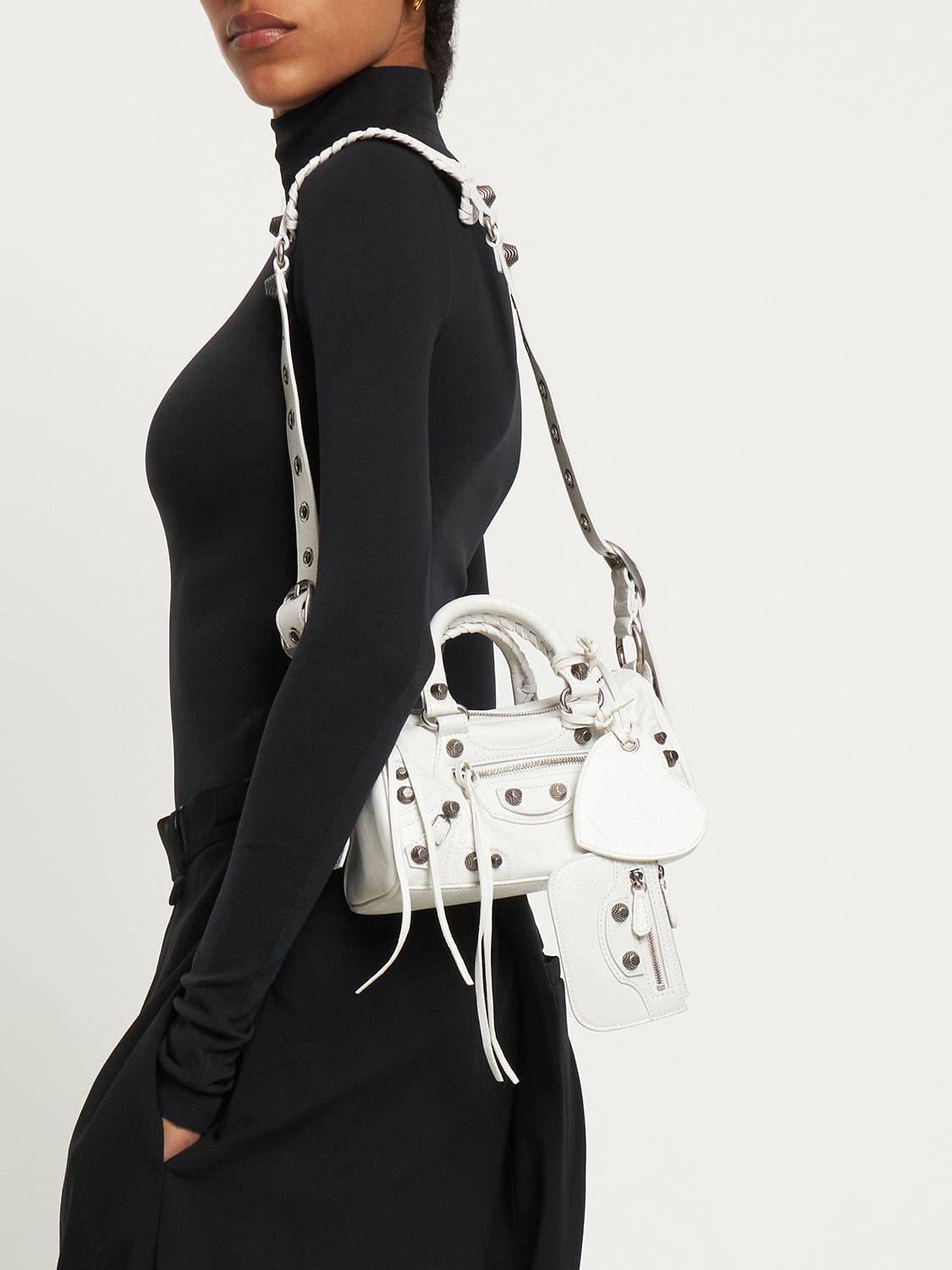 Le Cagole Mini Leather Duffel Bag in White - Balenciaga