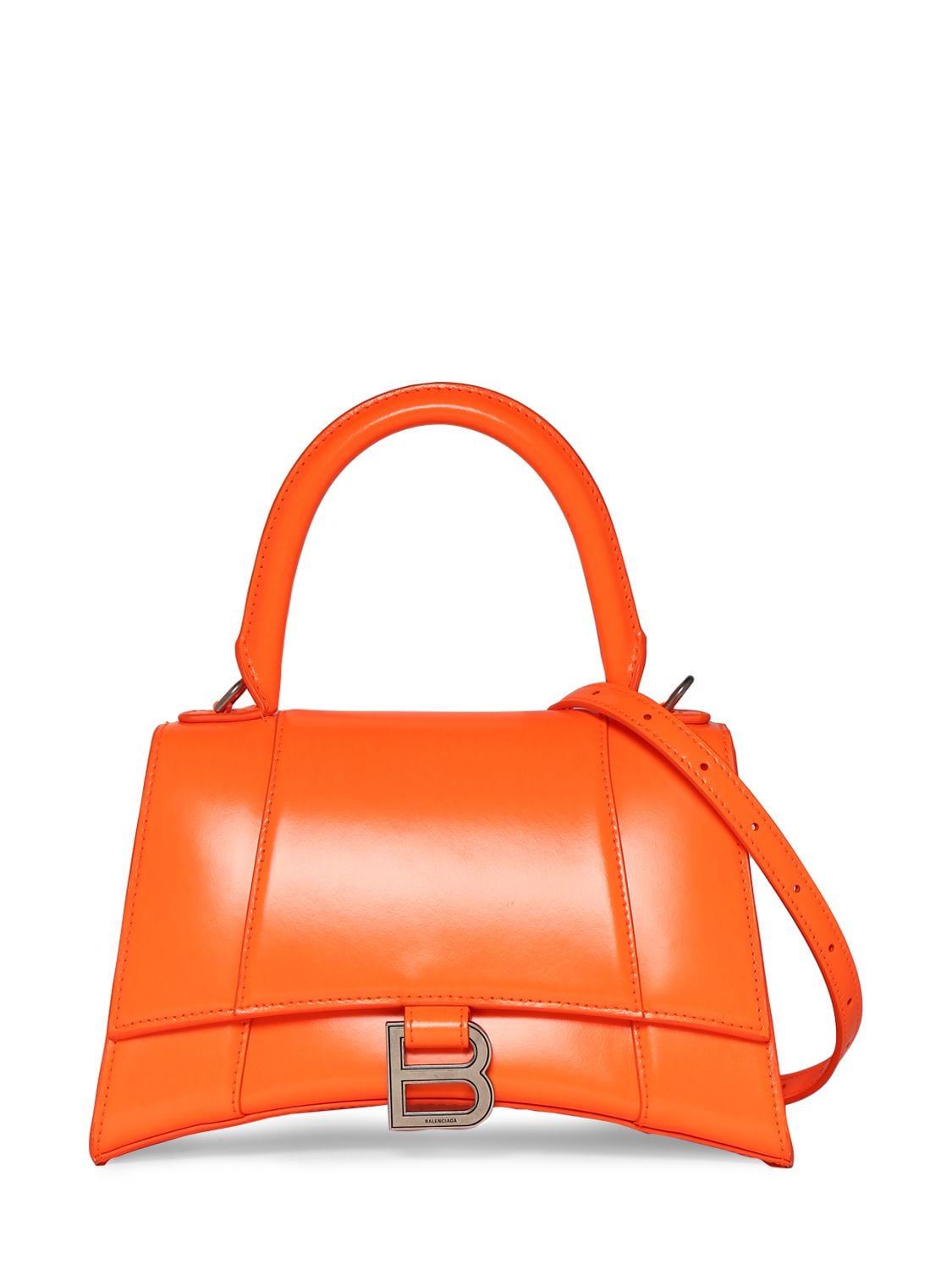 Balenciaga Small Hourglass Leather Shoulder Bag In Neon Orange