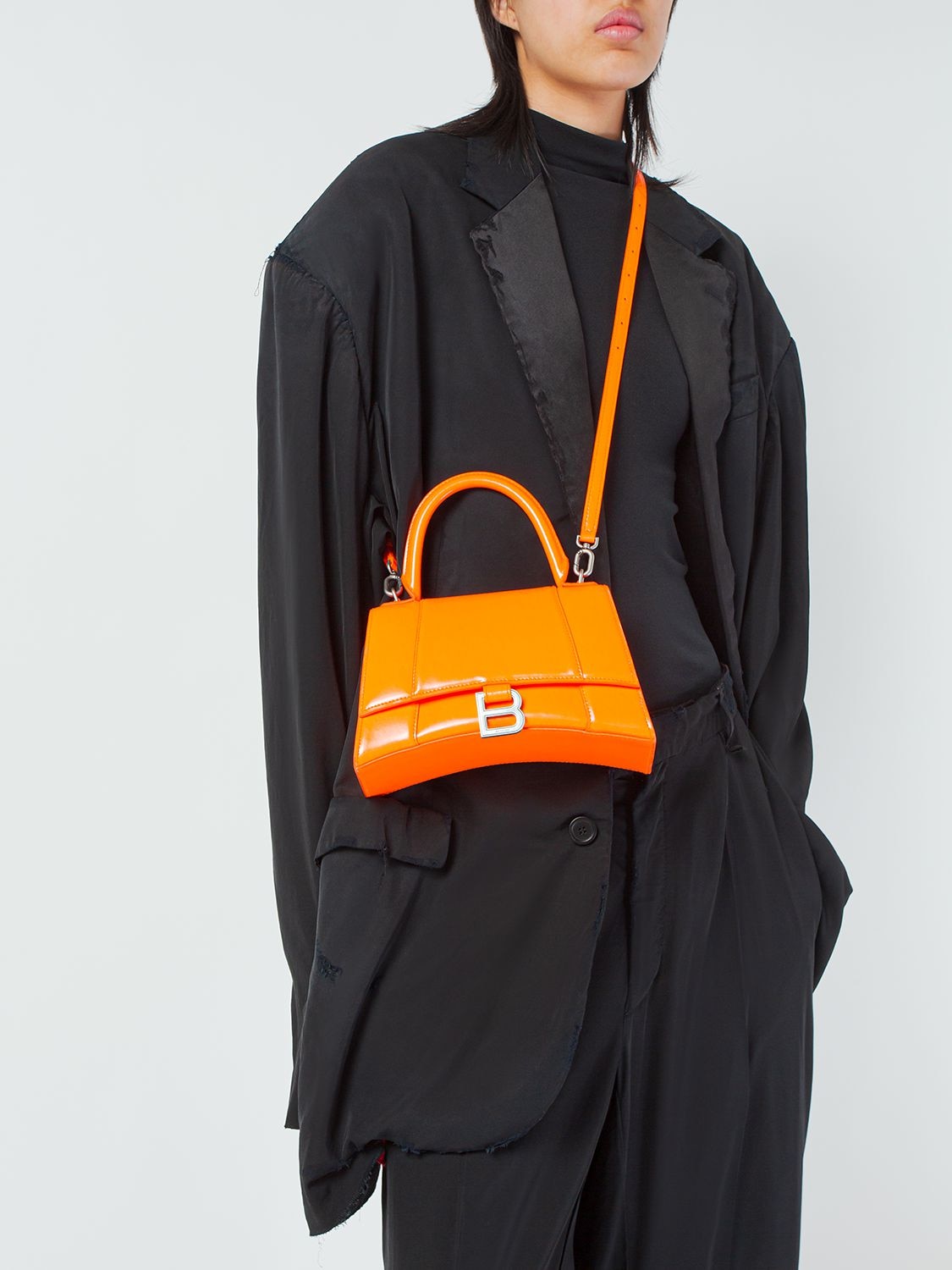 Shop Balenciaga Small Hourglass Leather Shoulder Bag In Neon Orange