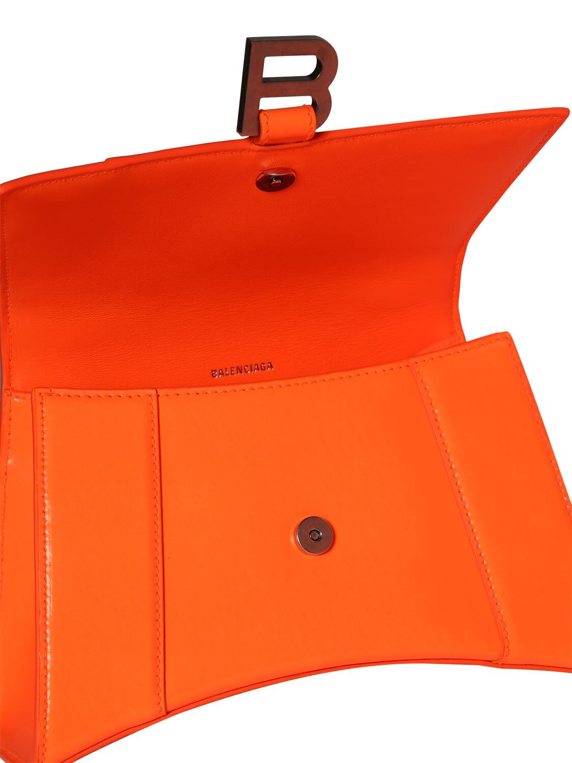Shop Balenciaga Small Hourglass Leather Shoulder Bag In Neon Orange
