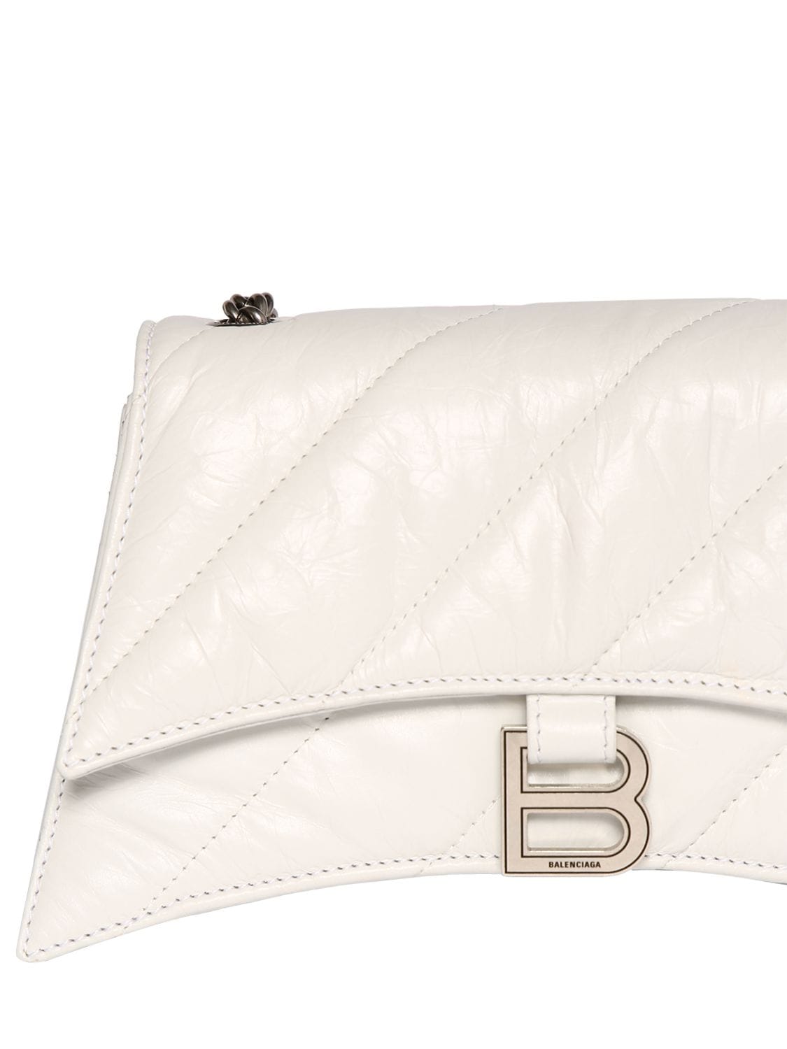 Shop Balenciaga Crush Leather Chain Wallet In Optic White