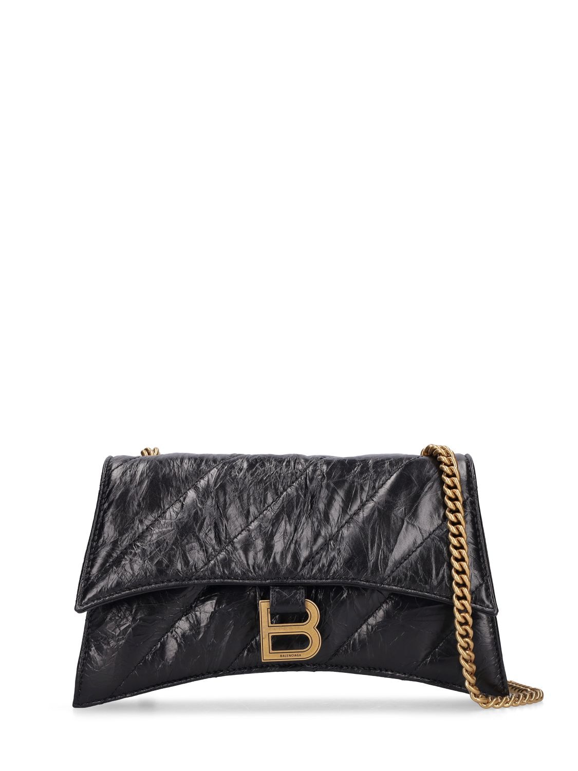 Balenciaga Crush Quilted Leather Chain Wallet In Black