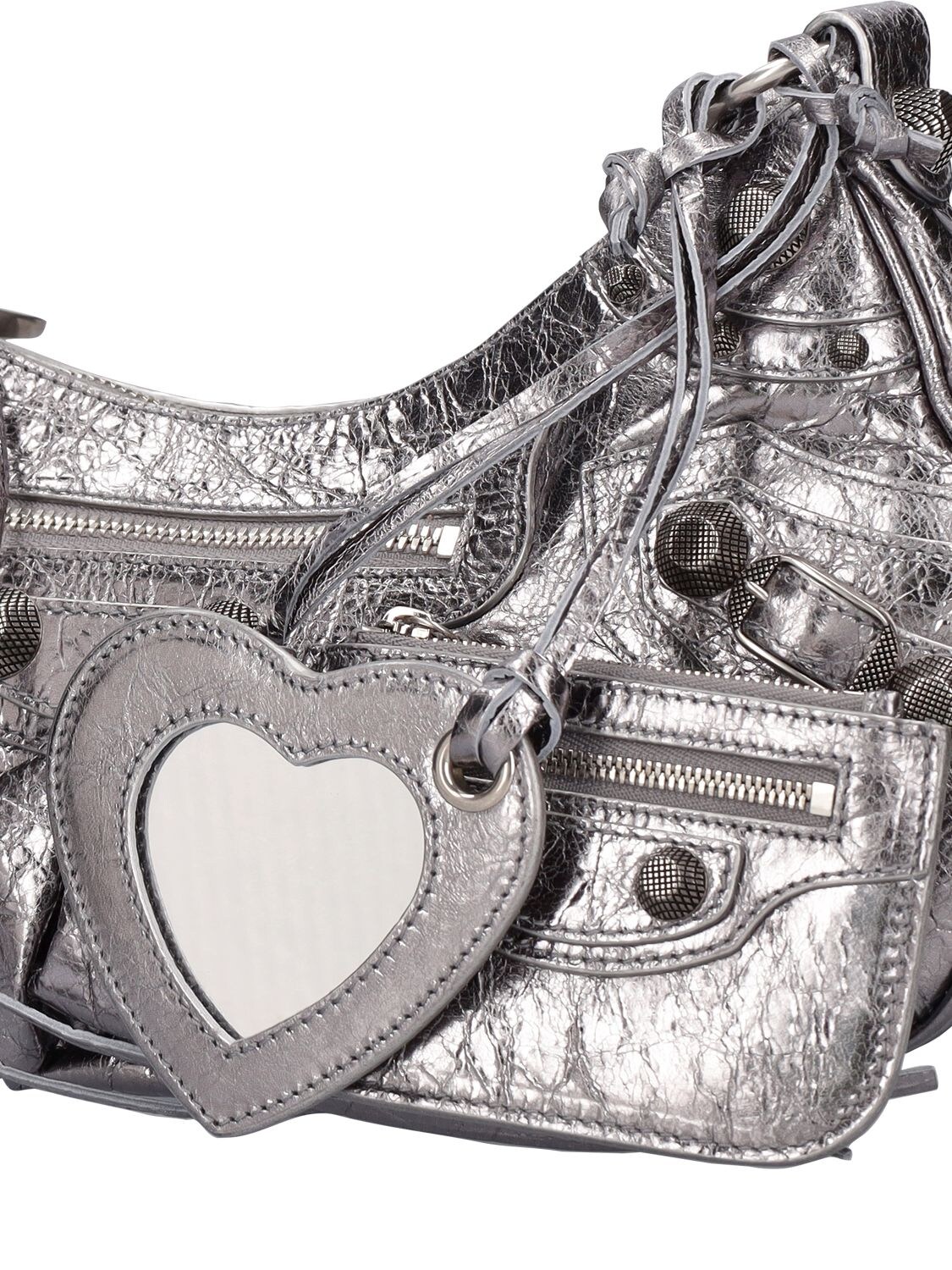 Shop Balenciaga Small Le Cagole Leather Shoulder Bag In Silver