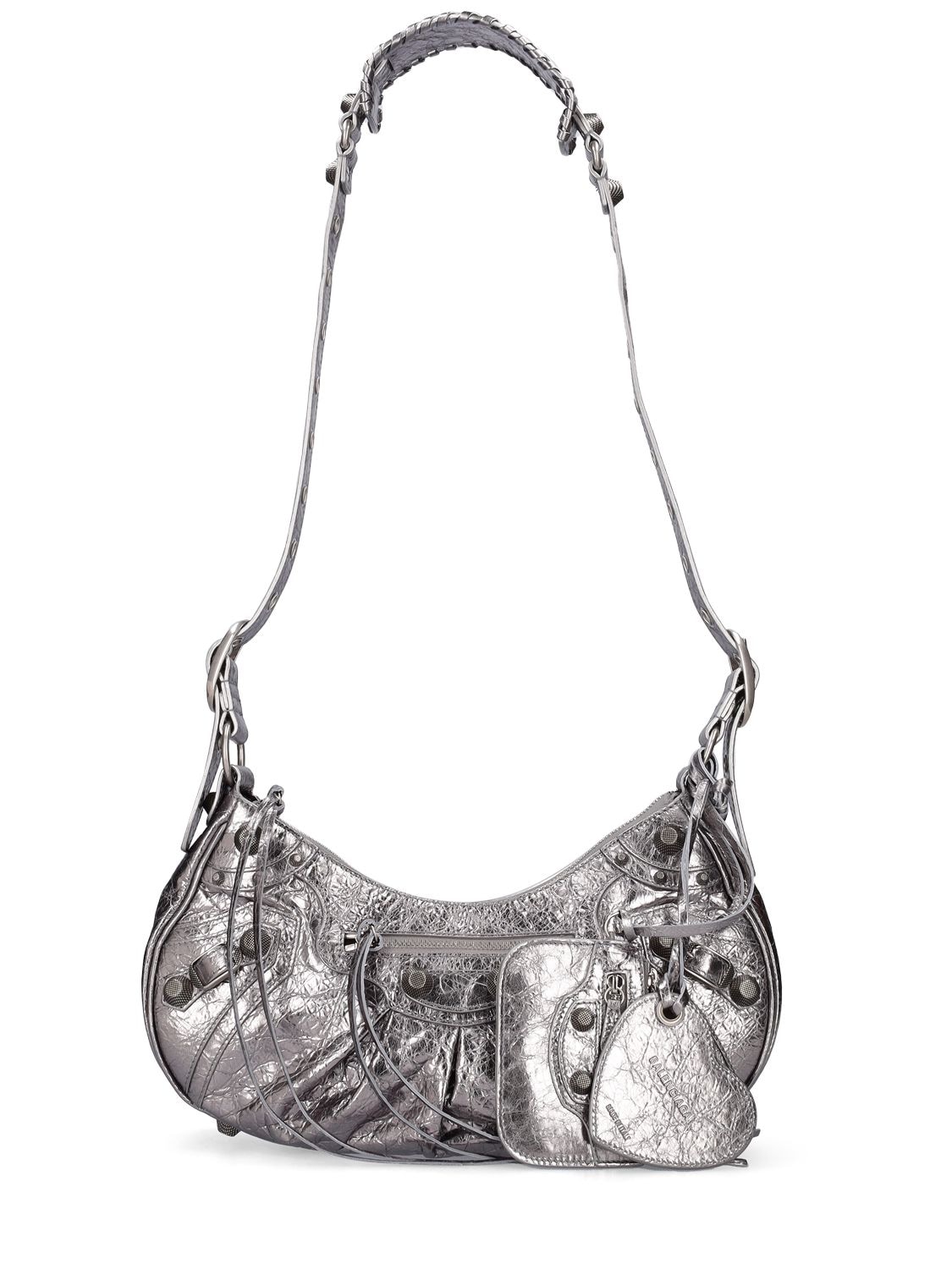 Shop Balenciaga Small Le Cagole Leather Shoulder Bag In Silver