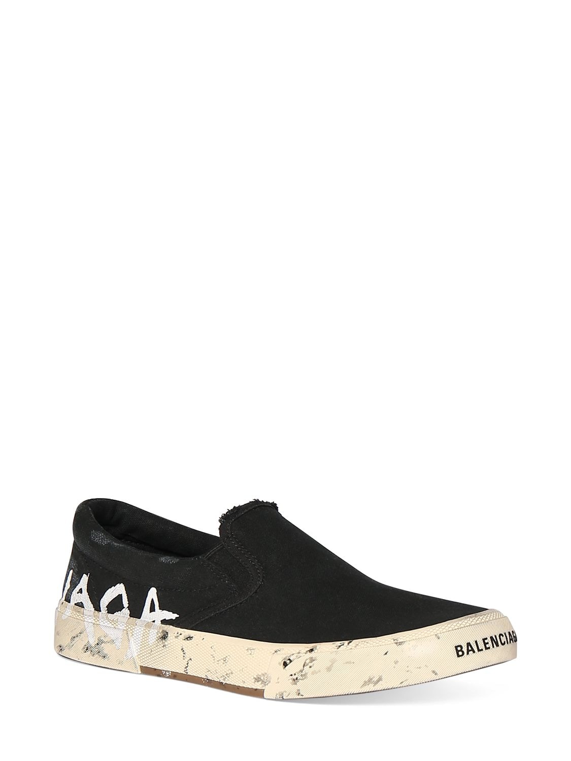 Shop Balenciaga 20mm Paris Cotton Slip-on Sneakers In Black,white