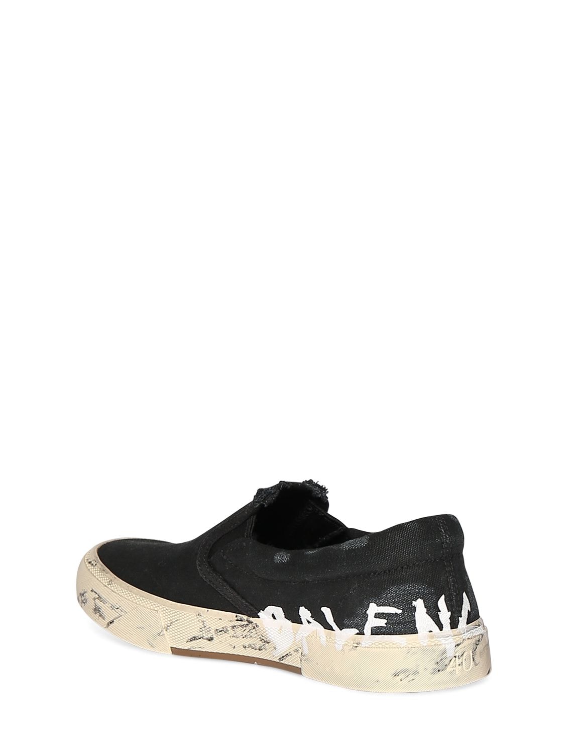 Shop Balenciaga 20mm Paris Cotton Slip-on Sneakers In Black,white