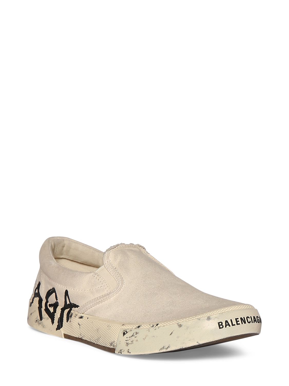 Shop Balenciaga 20mm Paris Cotton Slip-on Sneakers In White,black