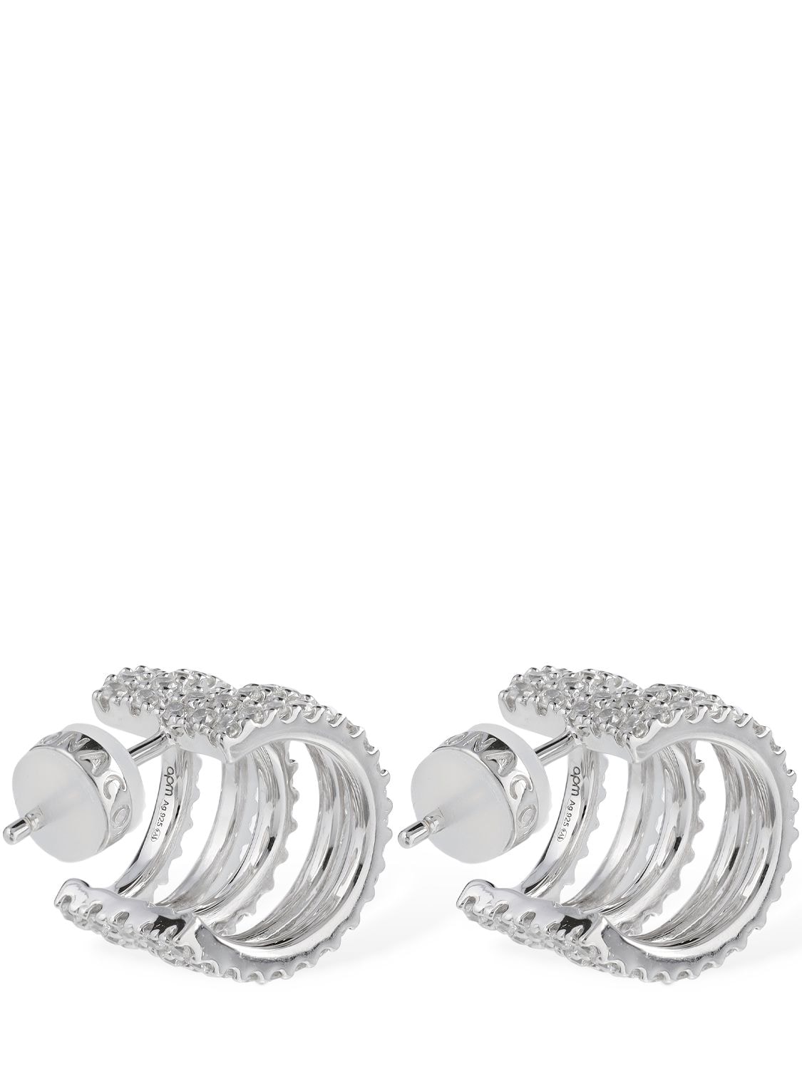 Shop Apm Monaco Five-hoop Crystal Earrings In Silver