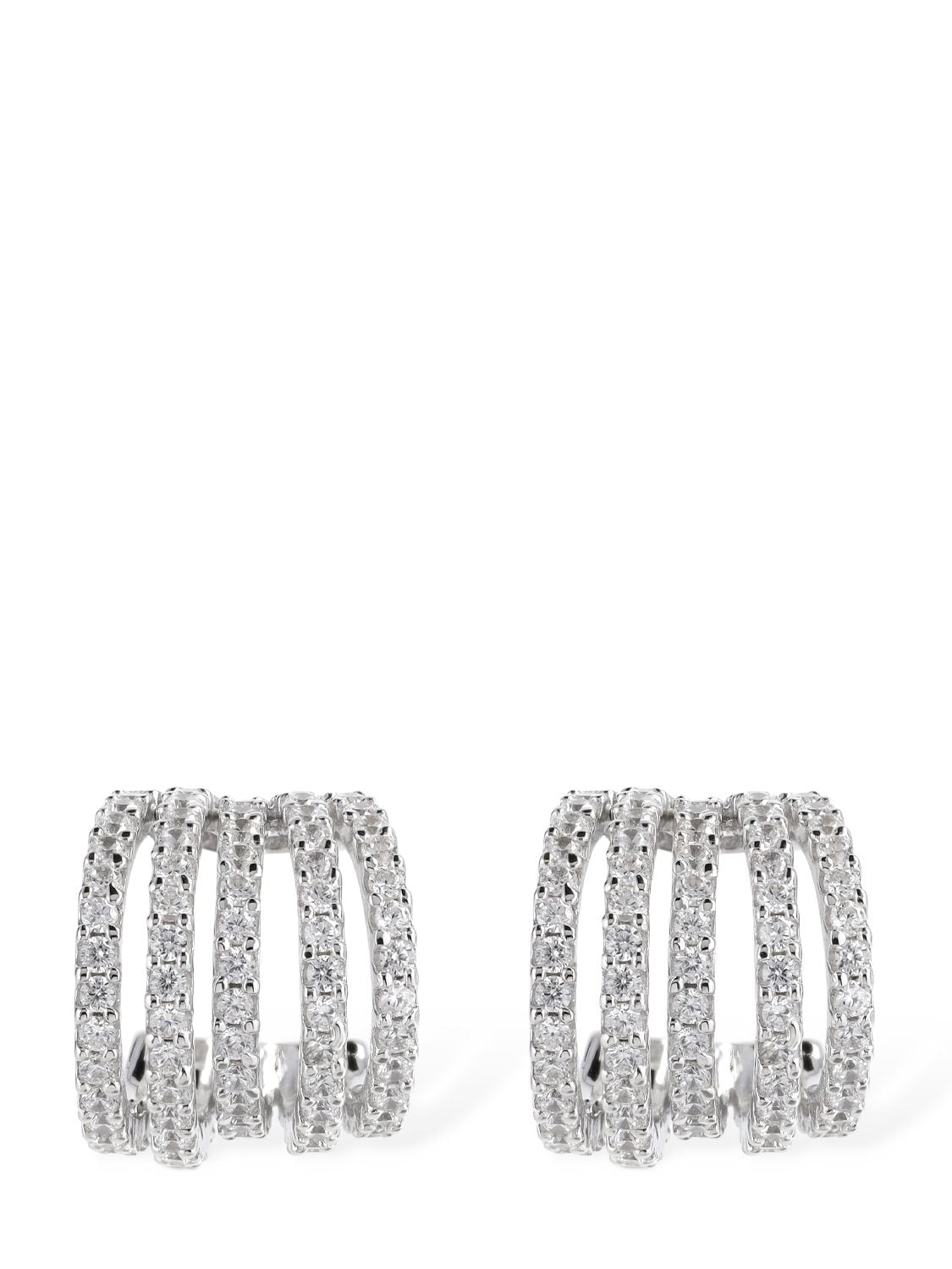 Shop Apm Monaco Five-hoop Crystal Earrings In Silver