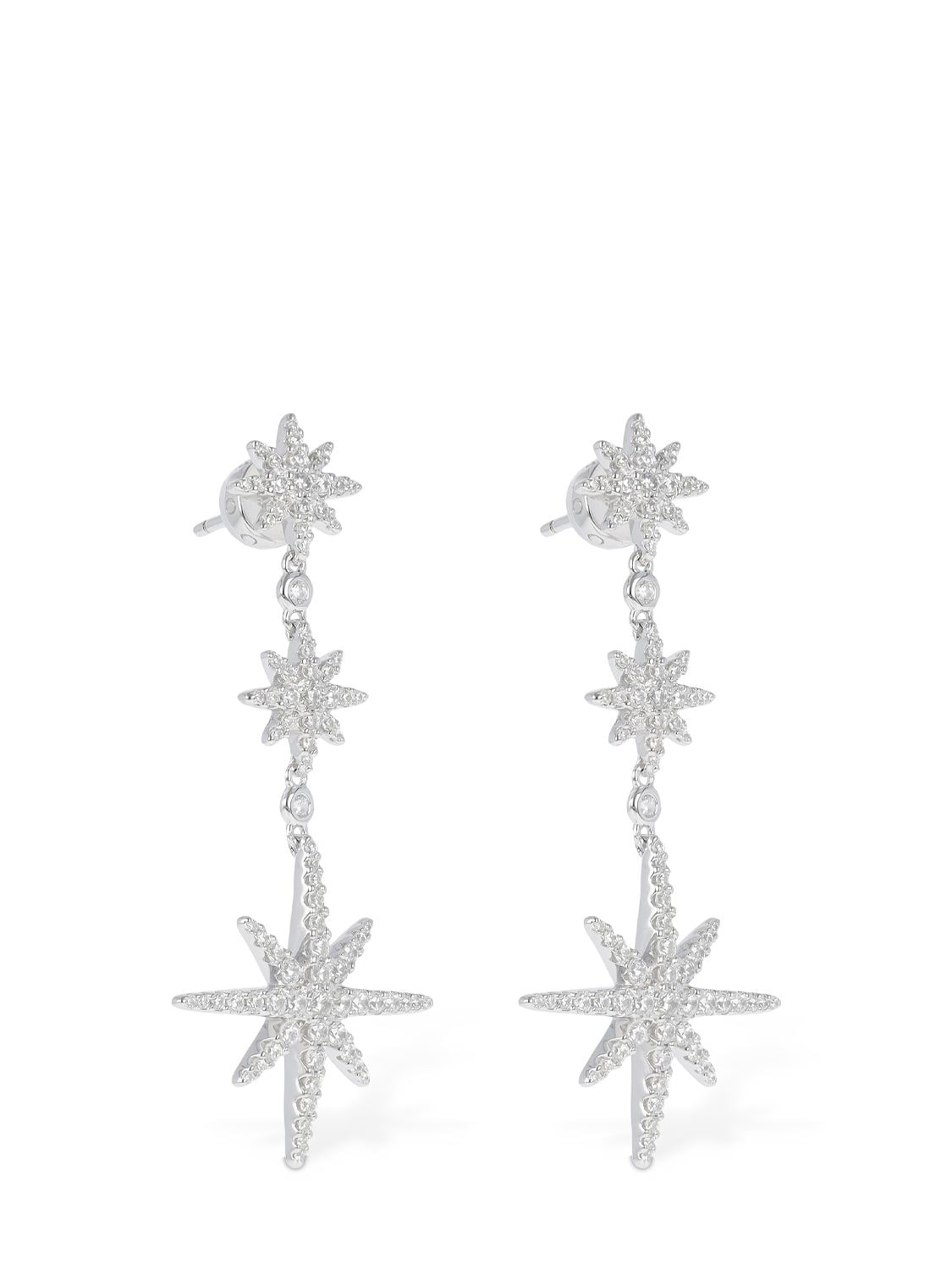 Shop Apm Monaco Triple Meteorites Crystal Drop Earrings In Silver