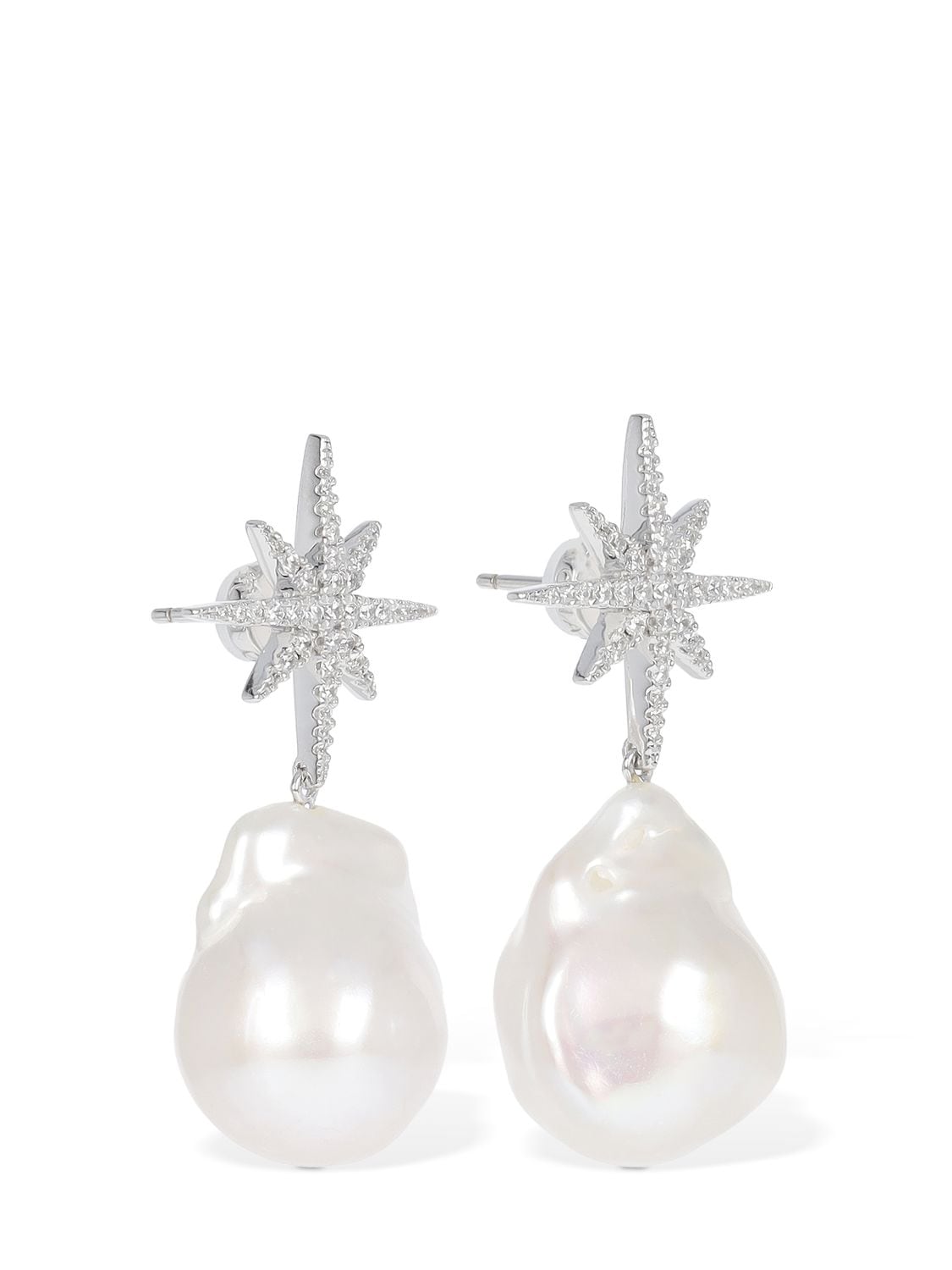 Shop Apm Monaco Meteorites Pearl & Crystal Earrings In Crystal,white
