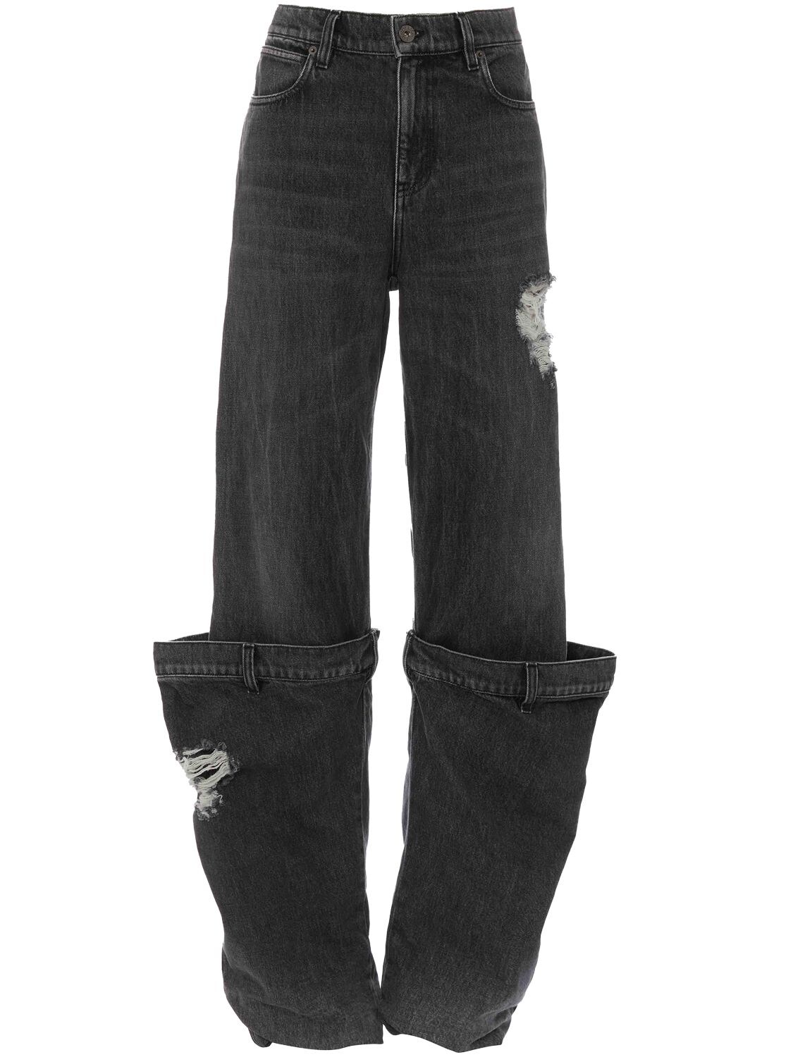 Jw Anderson Bucket Distressed Wide Leg Denim Jeans In Black