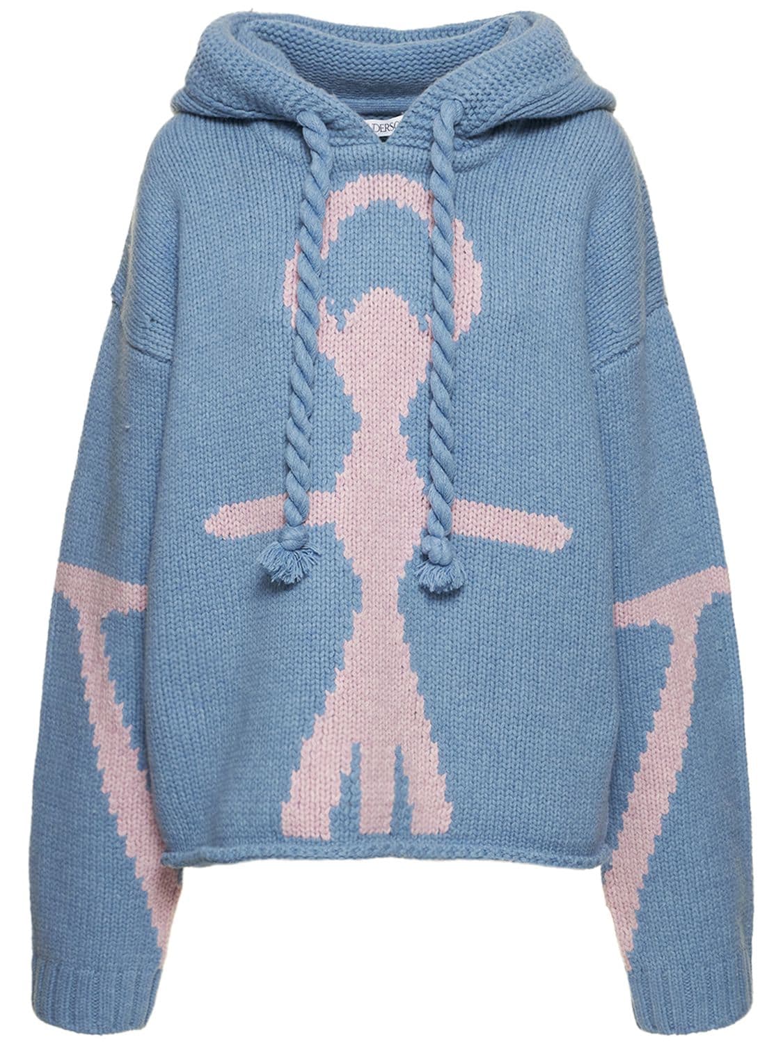 JW ANDERSON ANCHOR JACQUARD KNIT CHUNKY HOODIE