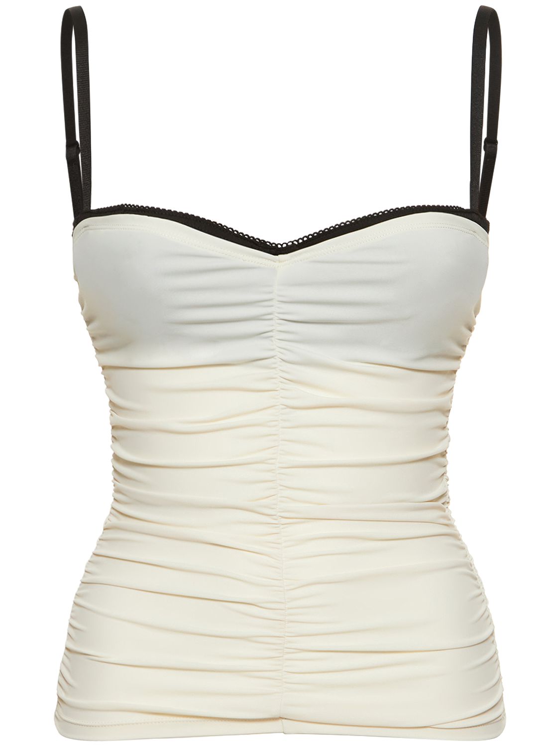 Miaou Renzo Ruched Mesh Tube Top In Ivory