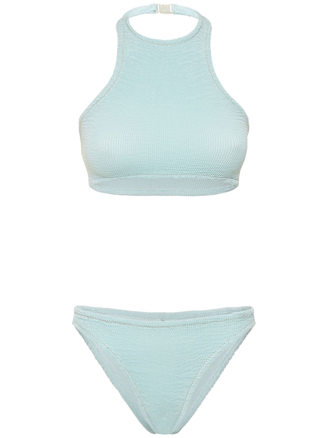 Reina Olga Longboarder Crinkle Bikini In Light Blue