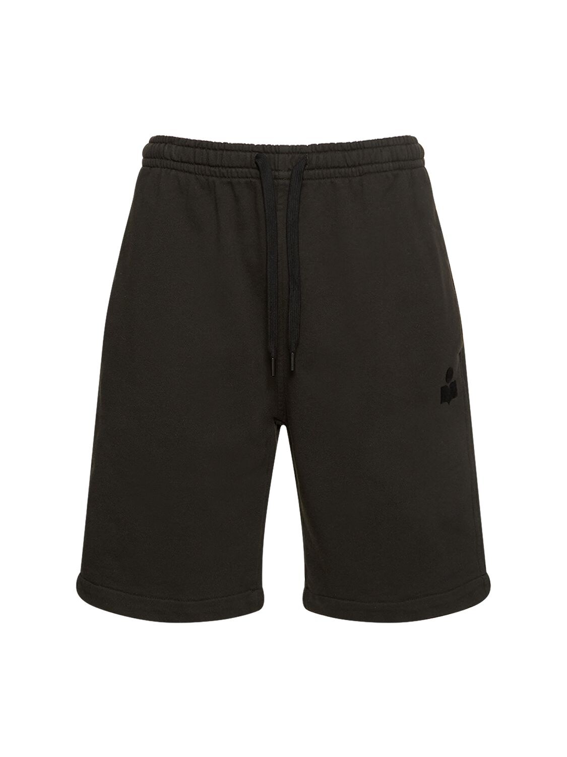 Shop Isabel Marant Flocked Logo Cotton Sweat Shorts In Black