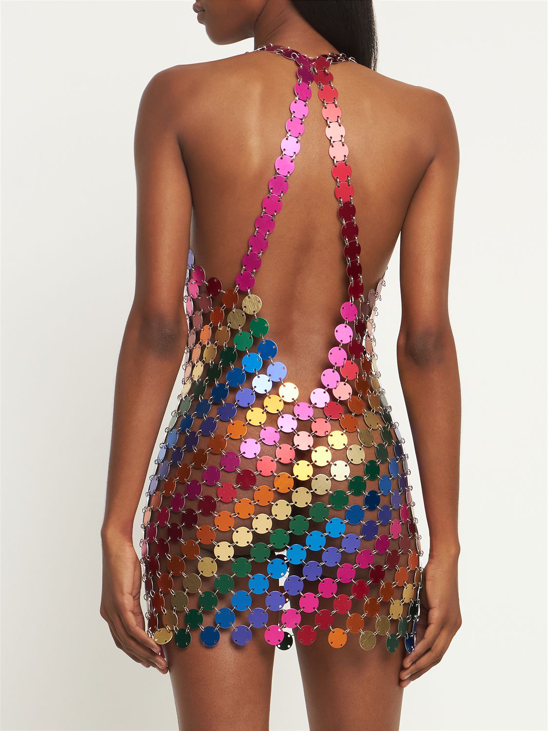 Fannie Schiavoni Rainbow Open-back Chainmail Mini Dress In Multicolor