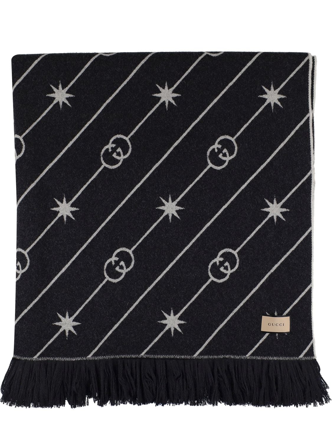 Gucci Wool Blend Blanket In Black,white