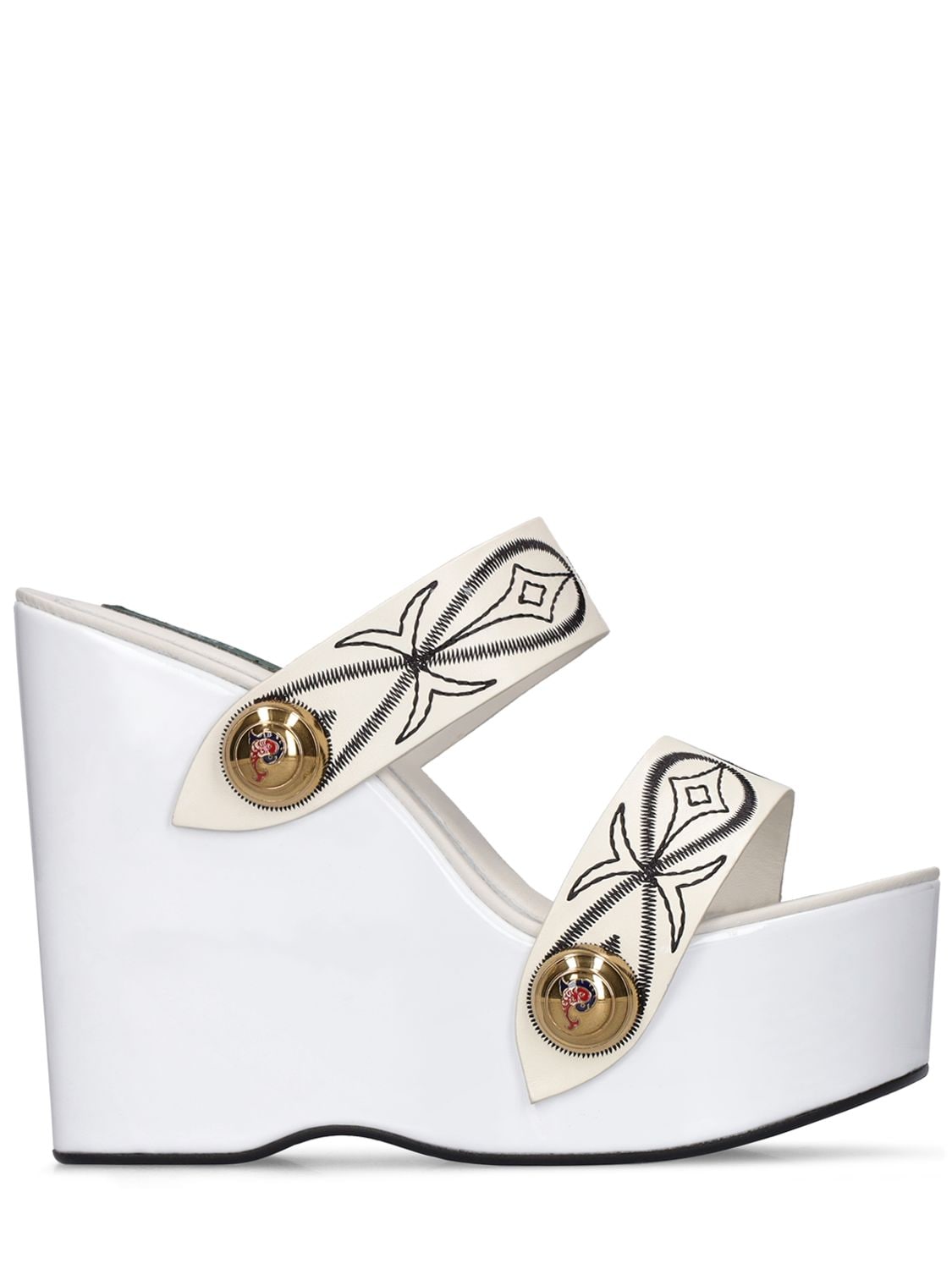 Pucci Embroidered Leather Wedge Sandals In White