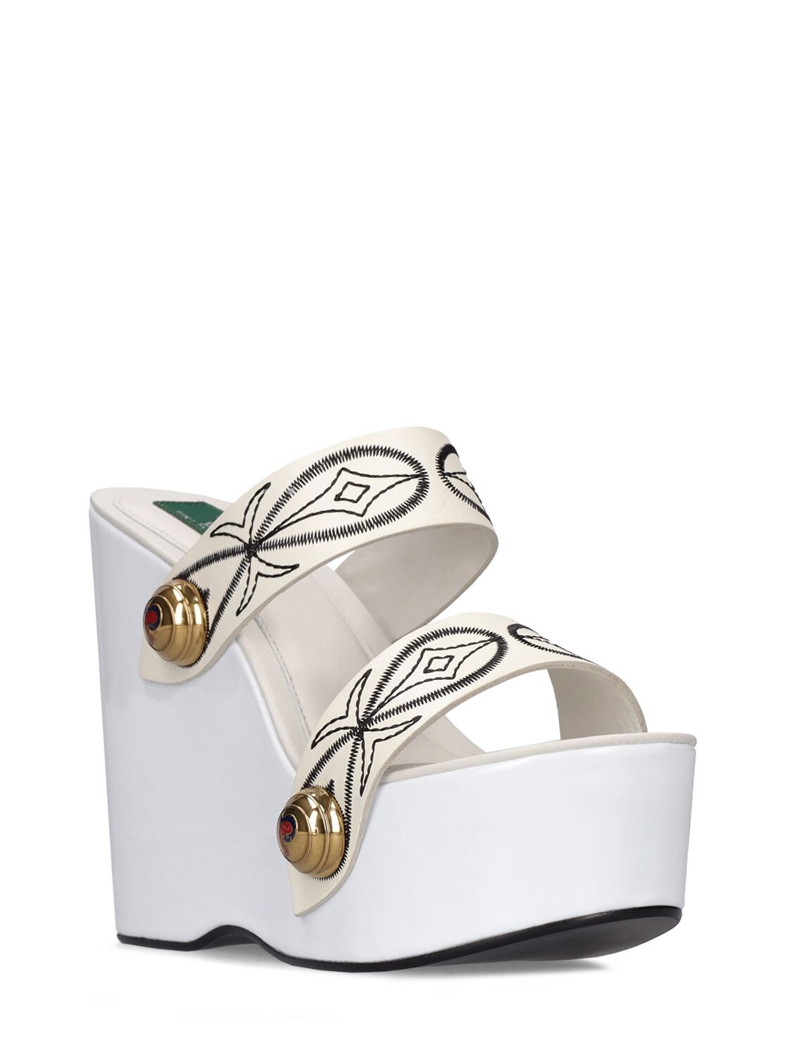 Shop Pucci 140mm Leather Wedge Sandals In White