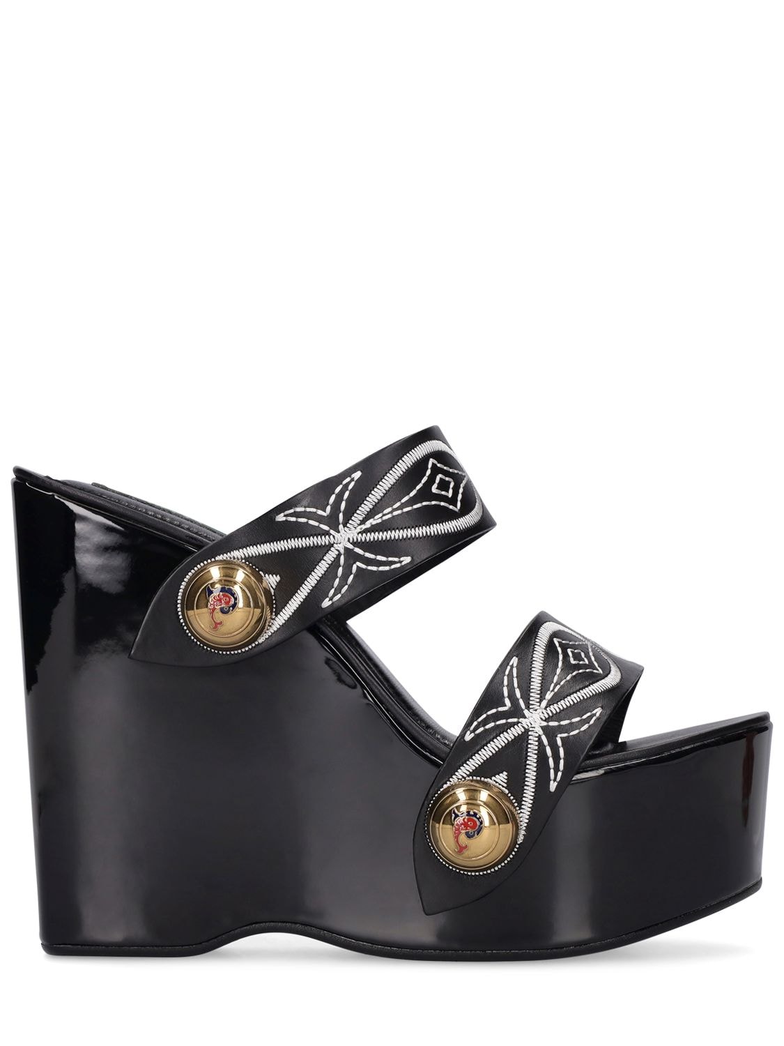 Pucci Embellished Embroidered Leather Wedge Sandals In Black