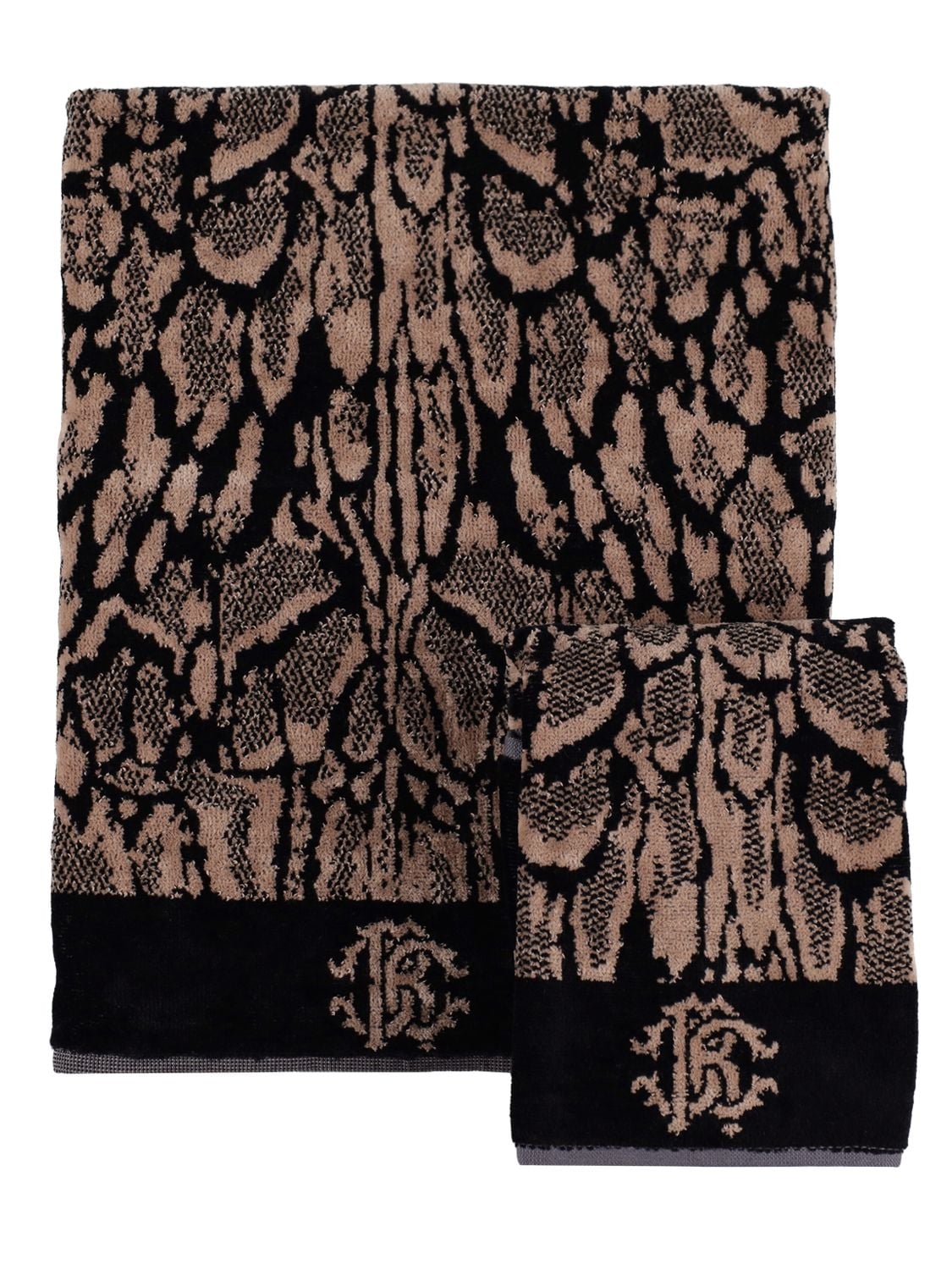 Roberto Cavalli Set Of 2 Mirror Lynx Towels In Sand