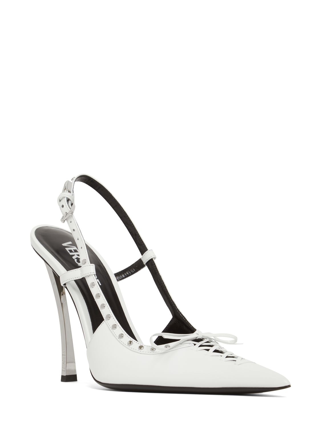Versace 110mm Leather Slingback Pumps In White