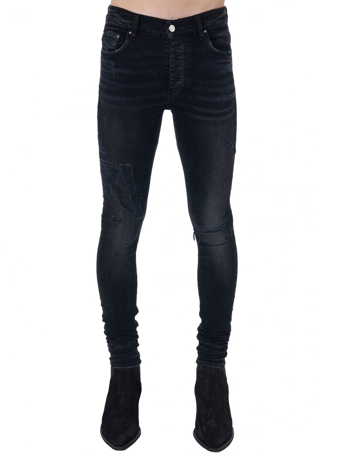 Amiri Logo Distressed Jeans In Aged Black