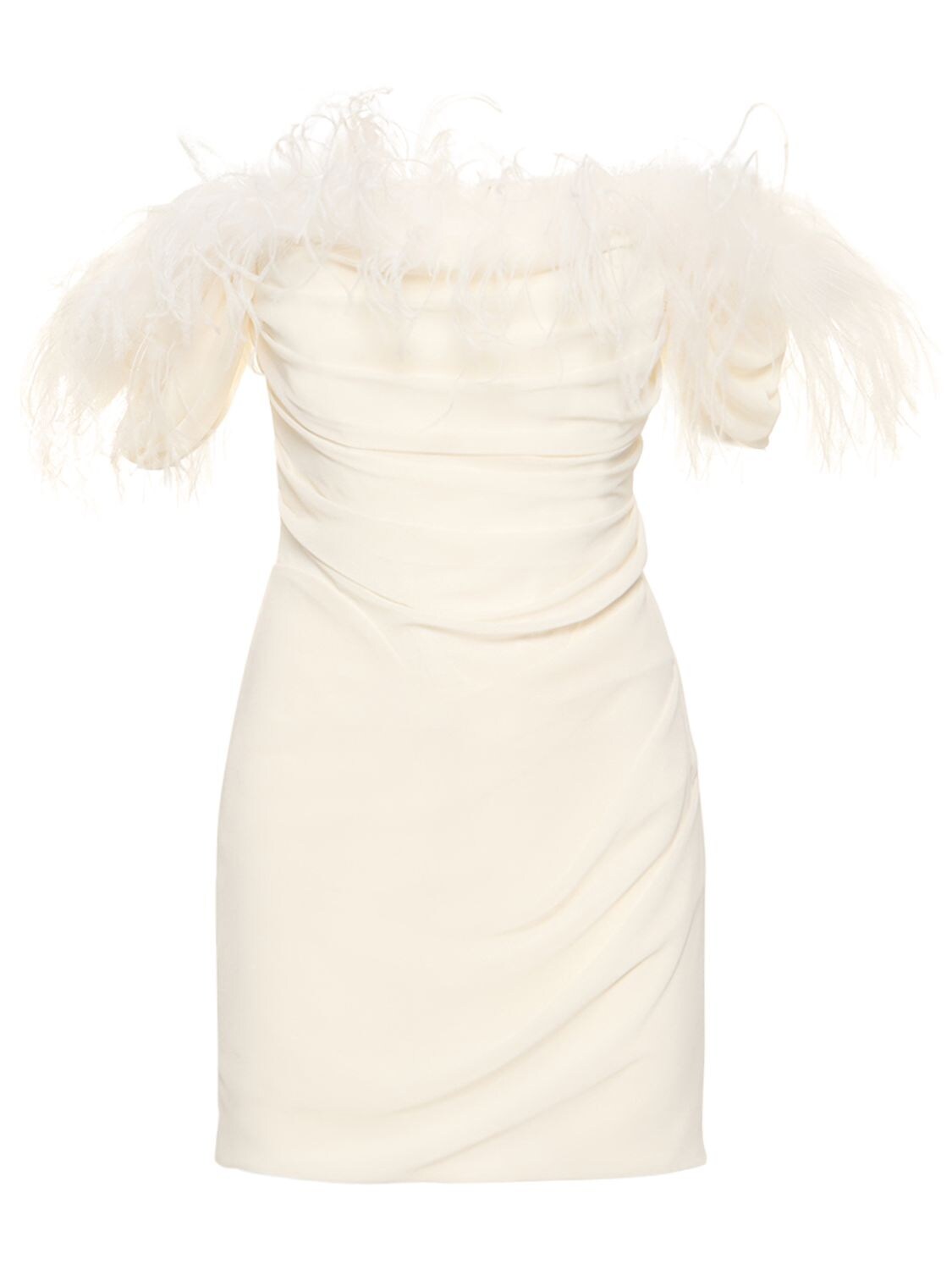 Giuseppe Di Morabito Georgette Mini Bustier Dress W/feathers In Milk White