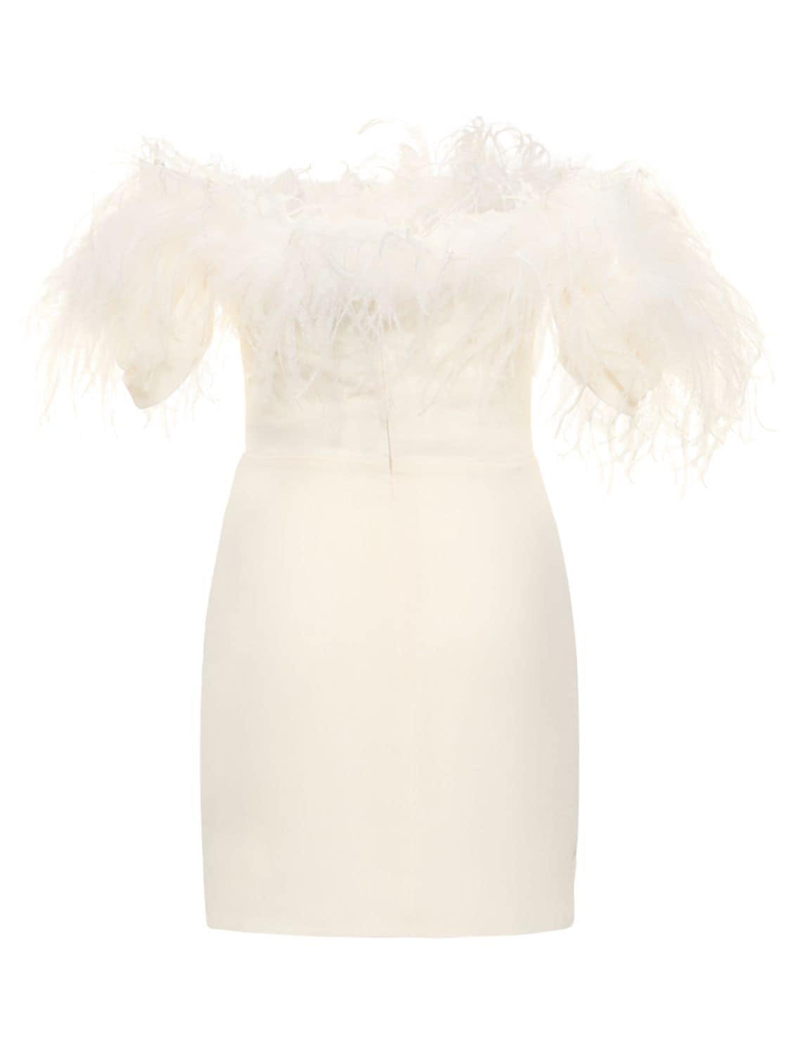 Giuseppe Di Morabito White Mini Dress With Feathers In Milk White