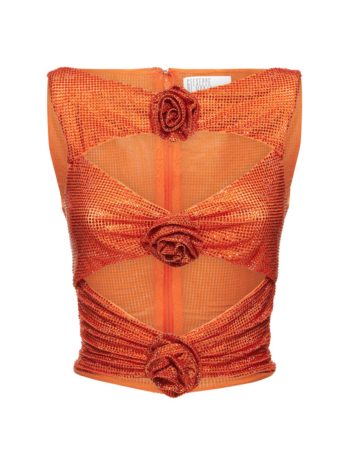Giuseppe Di Morabito Embellished Cutout Top In Vibrant Orange