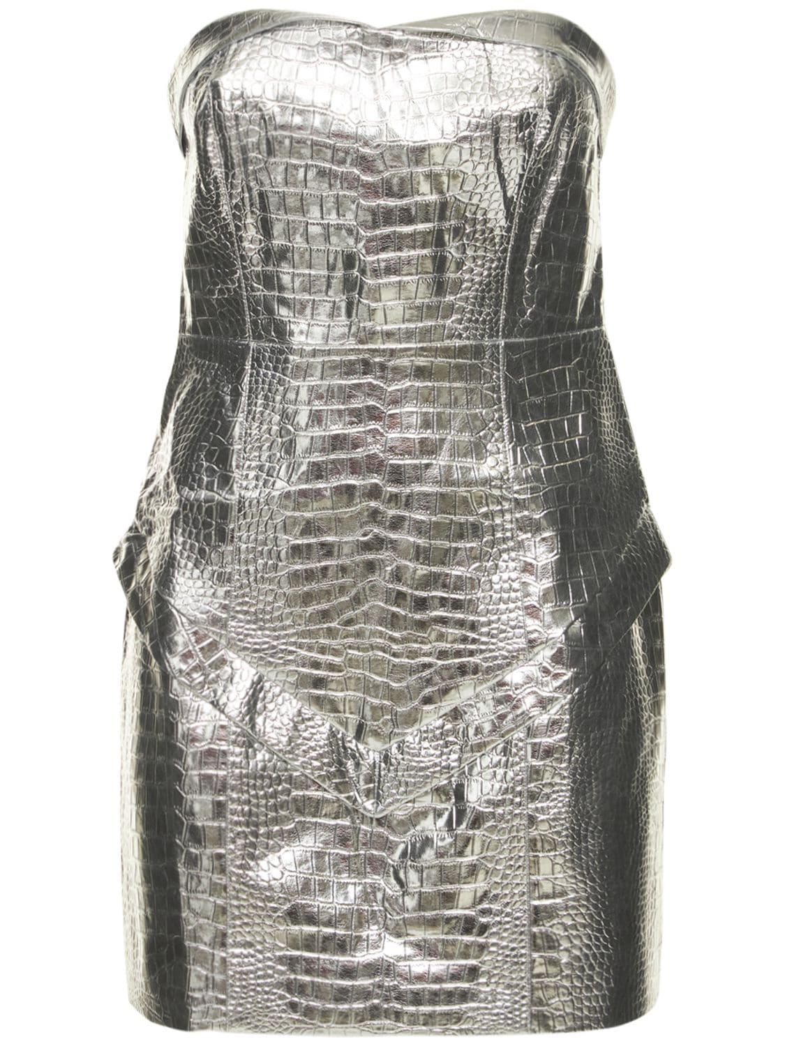 Rotate Birger Christensen Hemly Embossed Strapless Mini Dress In Silver