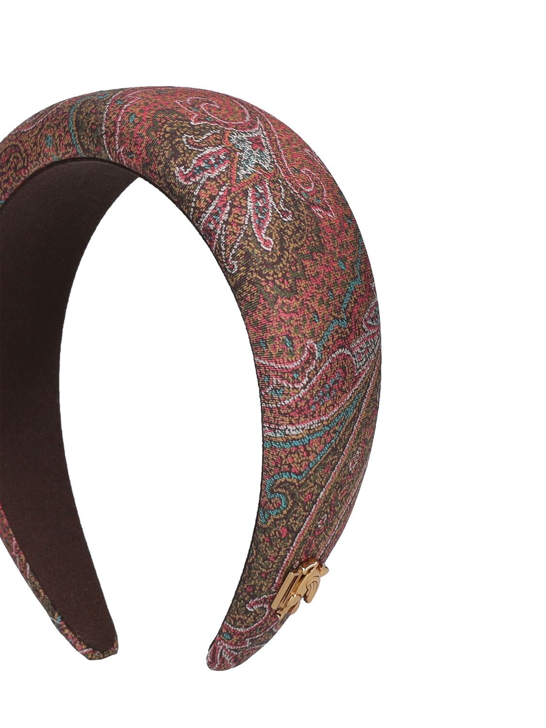 Shop Etro Paisley Silk Padded Headband In Brown,gold