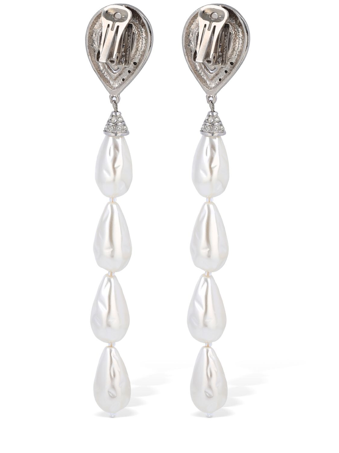 Shop Alessandra Rich Earrings W/ Faux Pearl Cascade In Crystal,white
