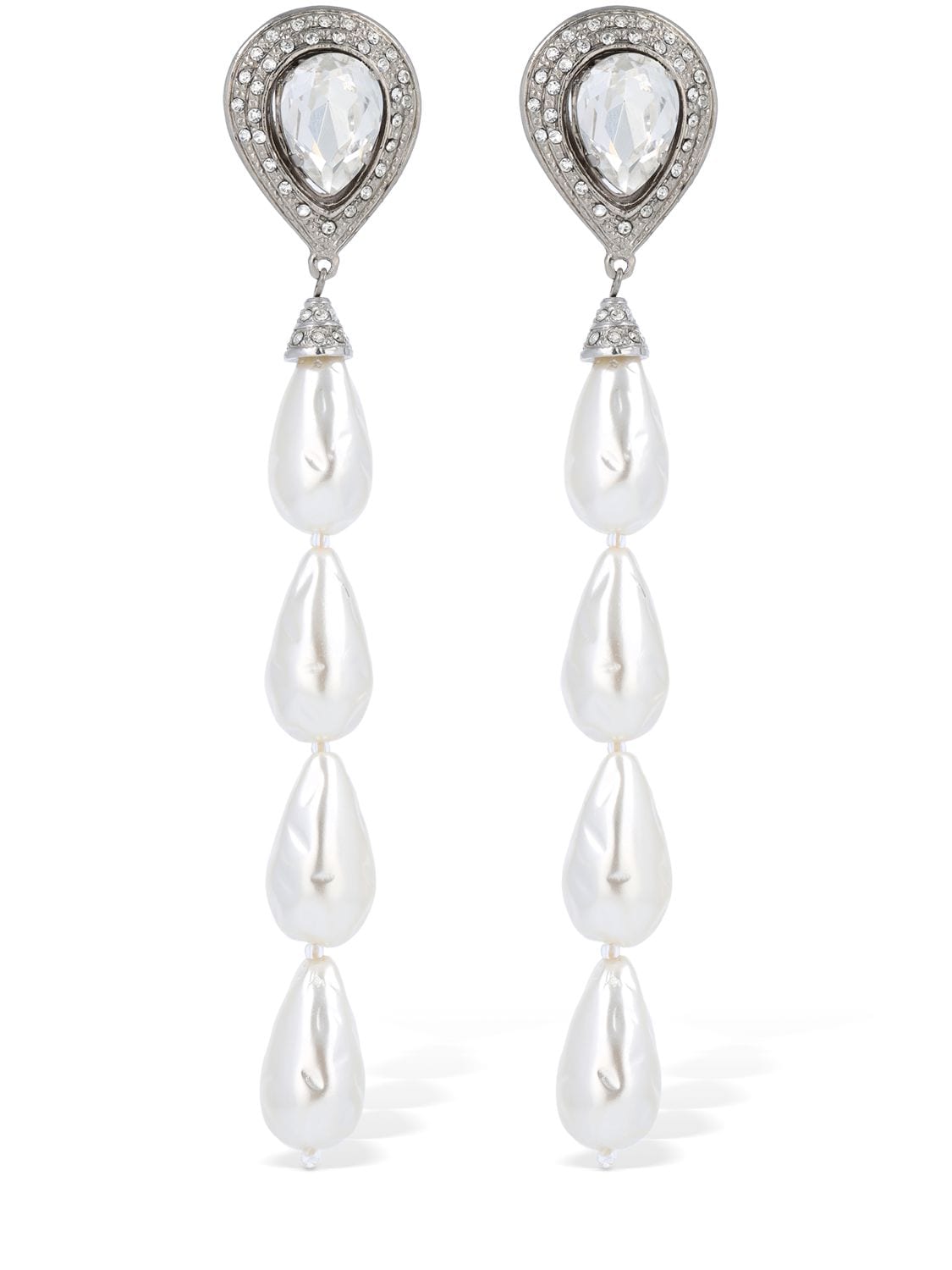 Shop Alessandra Rich Earrings W/ Faux Pearl Cascade In Crystal,white