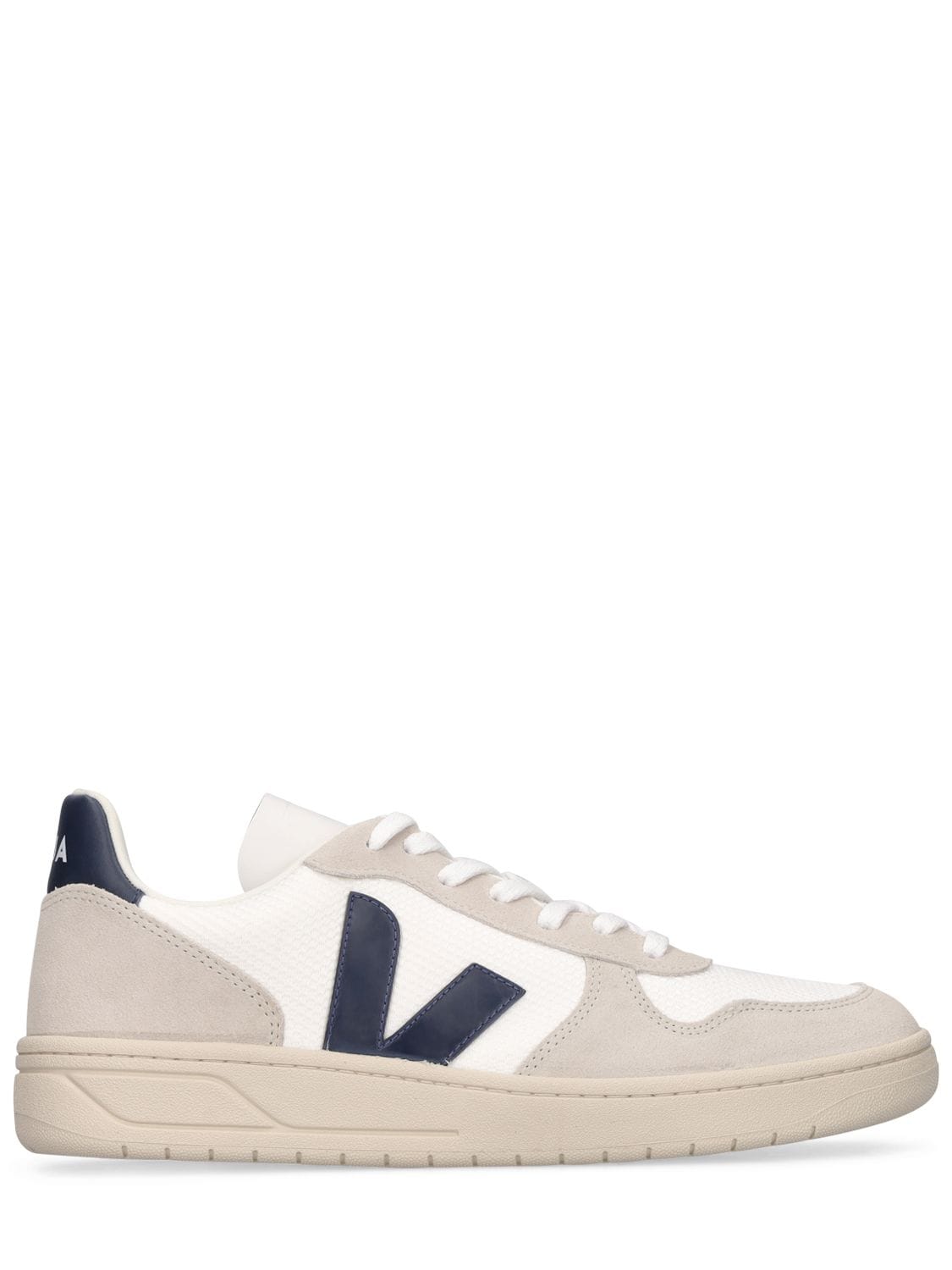 Veja V-10 Leather Trainers In White Nautico