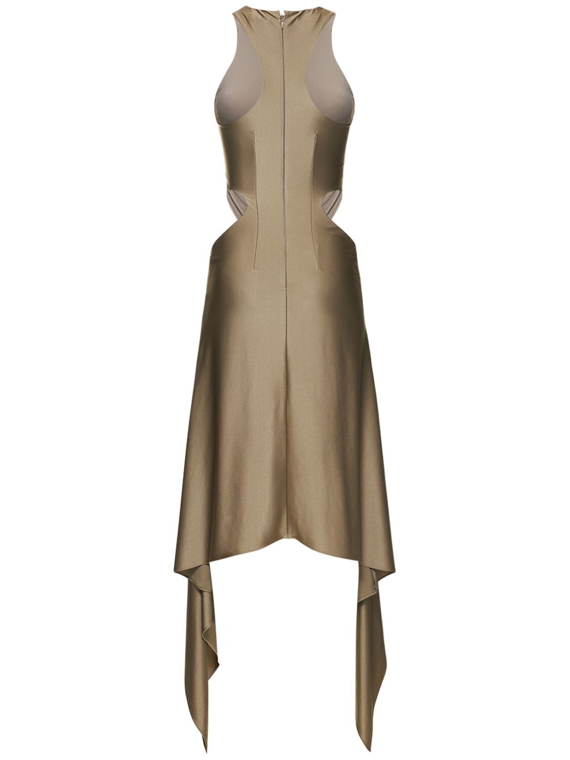 Shop Attico Magnolia Shiny Jersey Cutout Midi Dress In Sage Green