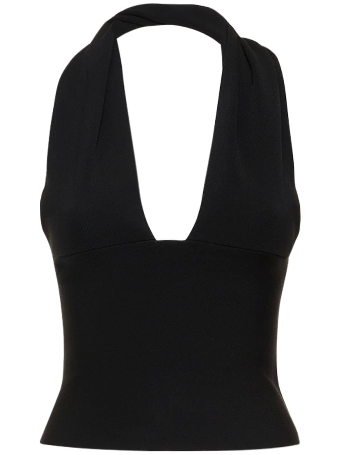 WEWOREWHAT VISCOSE KNIT HALTER NECK CROP TOP