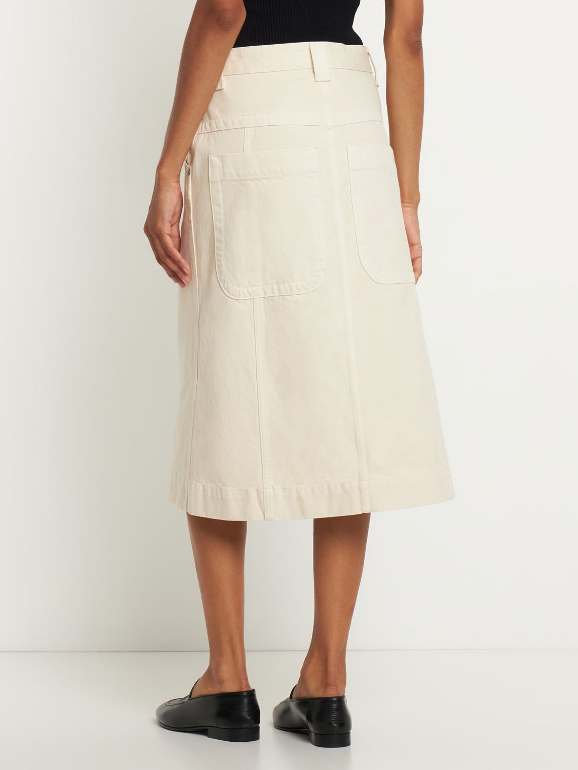 Shop Khaite Caroline Cotton Denim Midi Skirt In White
