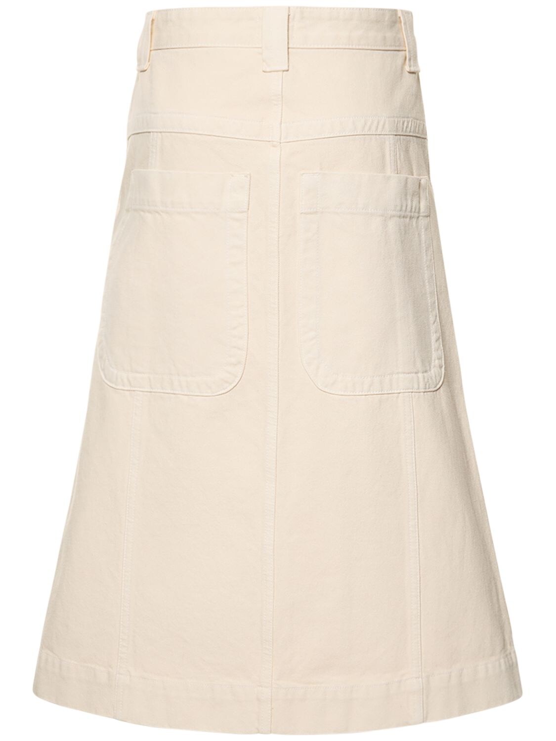 Shop Khaite Caroline Cotton Denim Midi Skirt In White
