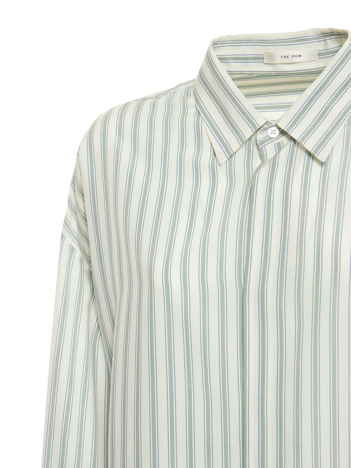 Shop The Row Sisca Striped Long Silk Shirt In Ivory,green