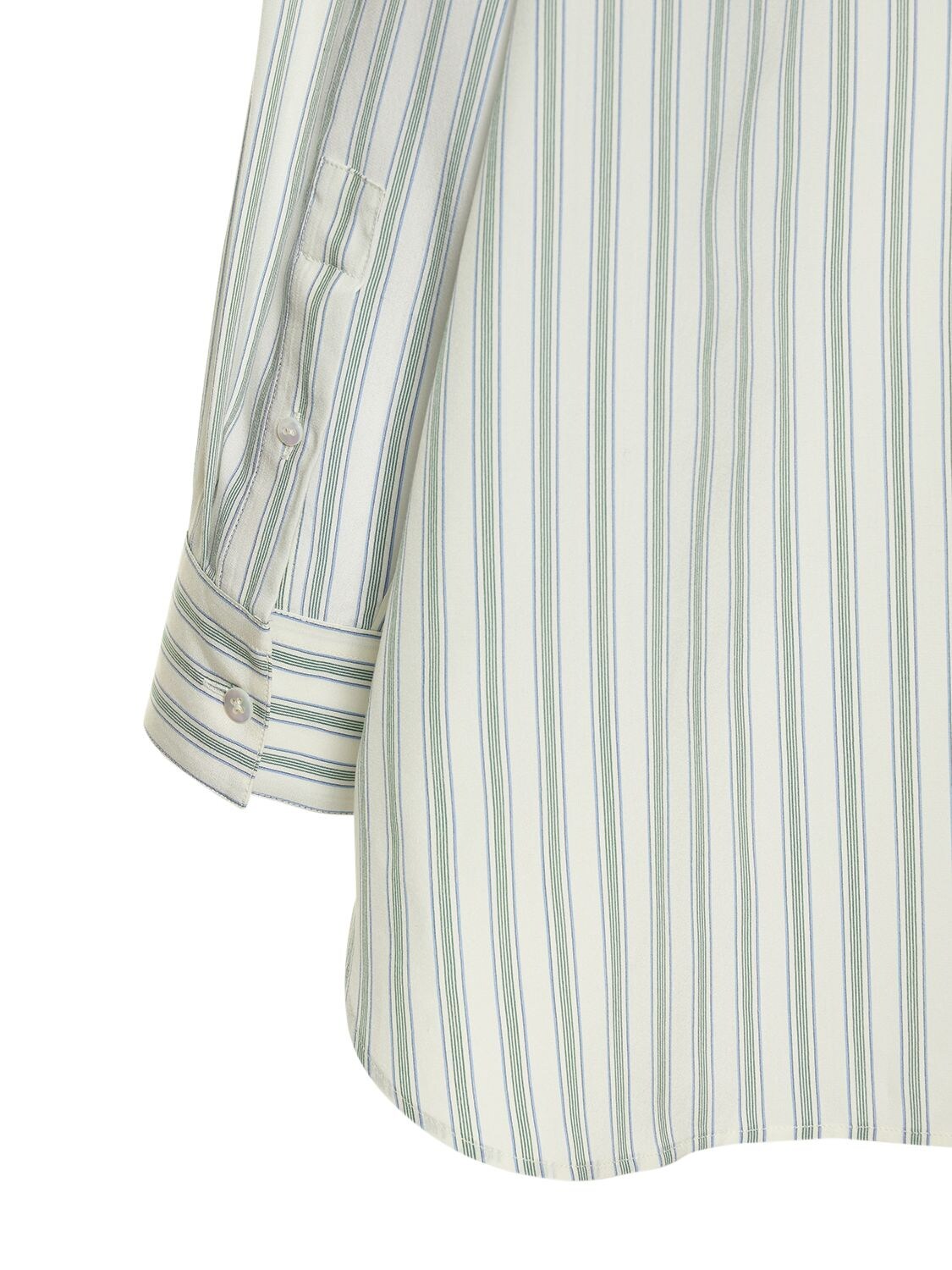 Shop The Row Sisca Striped Long Silk Shirt In Ivory,green