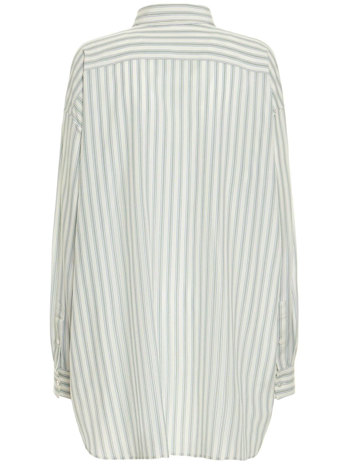 Shop The Row Sisca Striped Long Silk Shirt In Ivory,green