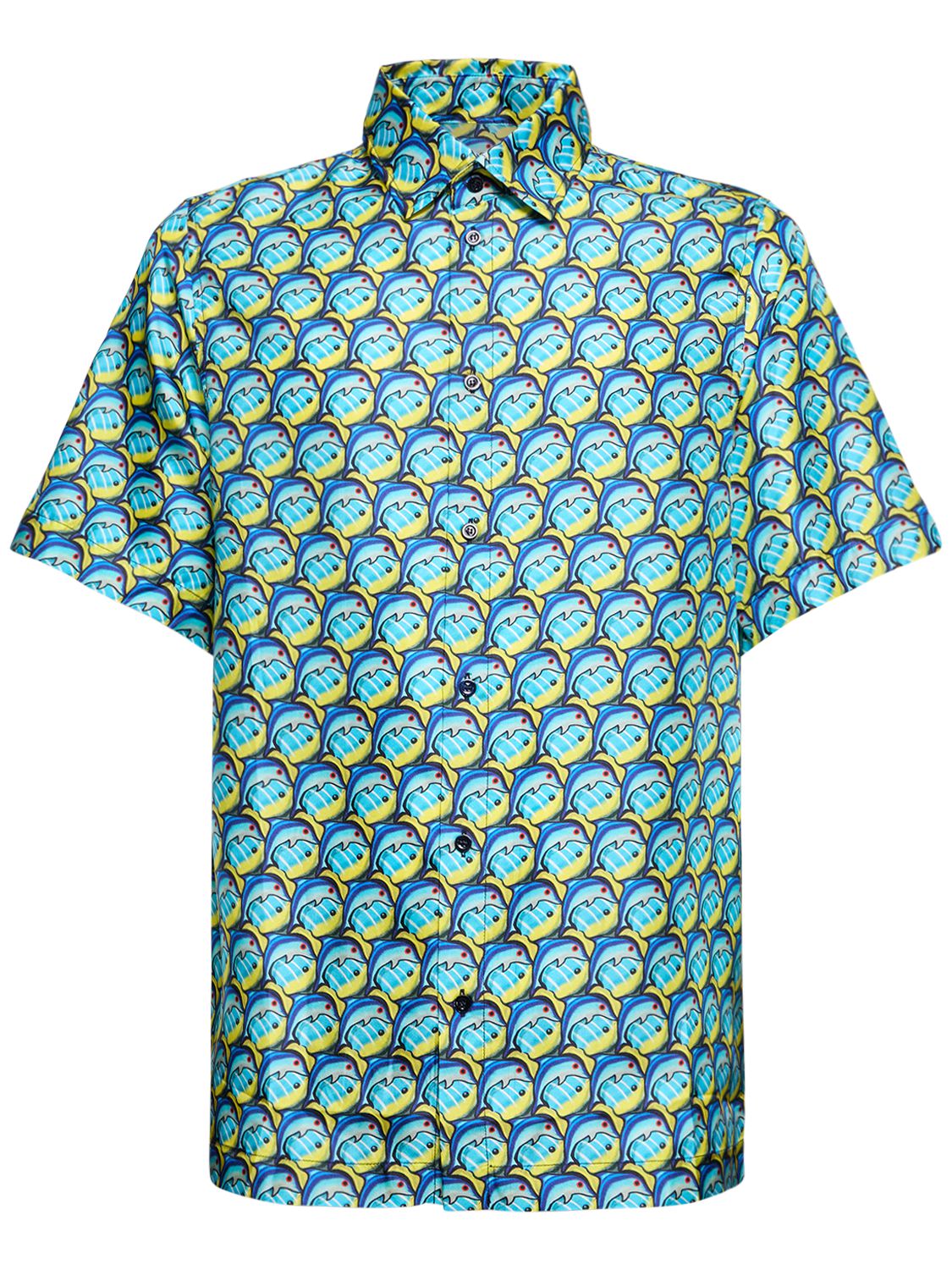 Botter Dolphin-print Silk Shirt In Blue